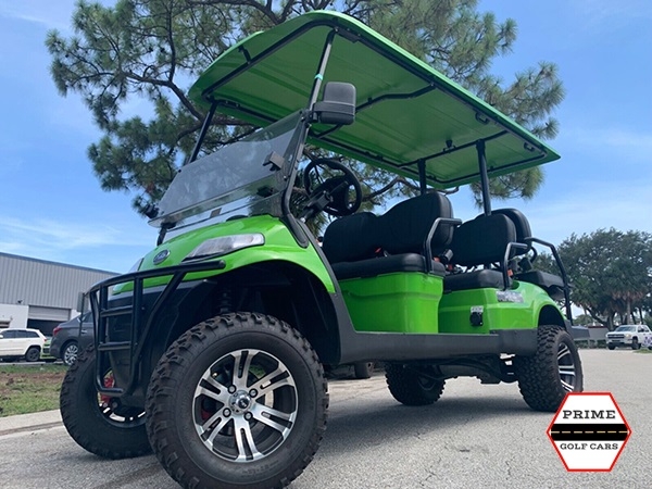 Light Green Elite EV 6 Passenger Lifted Golf Cart affordable golf cart rental, golf cart rent massachusetts