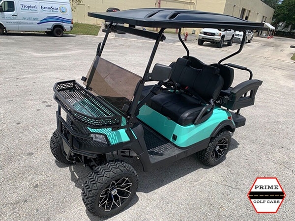 Mint Aluma 4 Passenger Lifted Golf Cart affordable golf cart rental, golf cart rent massachusetts