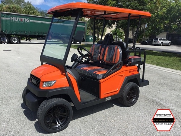 Orange Bintelli Beyond 4 Passenger Golf Cart affordable golf cart rental, golf cart rent massachusetts