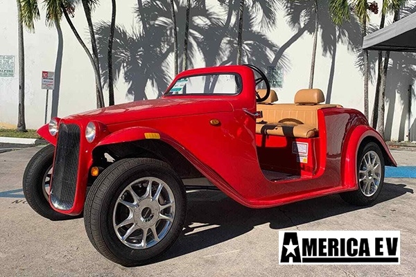 Red America EV California Roadster 4 Passenger Golf Cart affordable golf cart rental, golf cart rent massachusetts