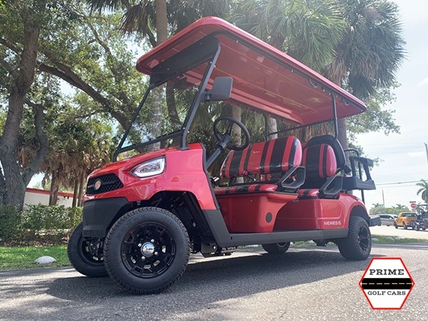 Red Bintelli Beyond 6 Passenger Golf Cart affordable golf cart rental, golf cart rent massachusetts