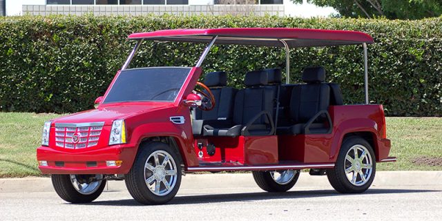 Red Escalade Limo Golf Cart affordable golf cart rental, golf cart rent massachusetts