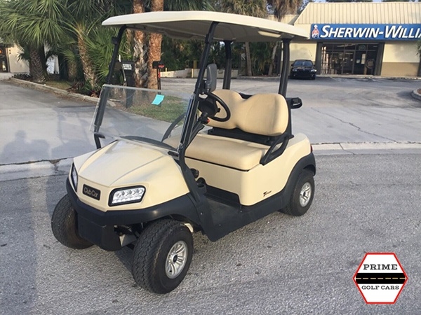 Tan Club Car 2 Passenger Golf Cart affordable golf cart rental, golf cart rent massachusetts