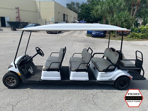 White 8 Passenger Yamaha Limo Golf Cart affordable golf cart rental, golf cart rent massachusetts